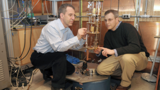 Rob Schoelkopf and Michel Devoret working on their first quantum dilution refrigerator